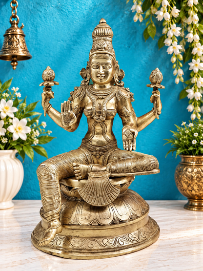 Brassaura® बड़ी पीतल देवी लक्ष्मी प्रतिमा | 23.43 इंच | 25.57 किलोग्राम