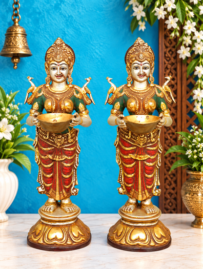 Brassaura® Deep Lakshmi Pair | Brass with Handcrafted Detailing | Height 28.5 Inches & Weight 31.34 kgs