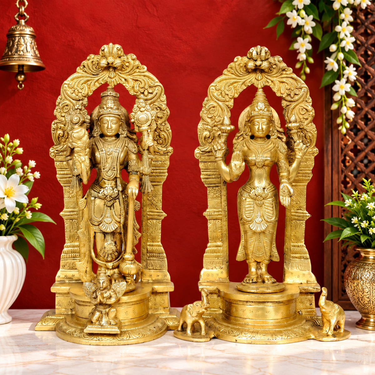 Brassaura® Brass Vishnu Lakshmi Statue | Height 9.06 Inches & Weight 3.80 kg