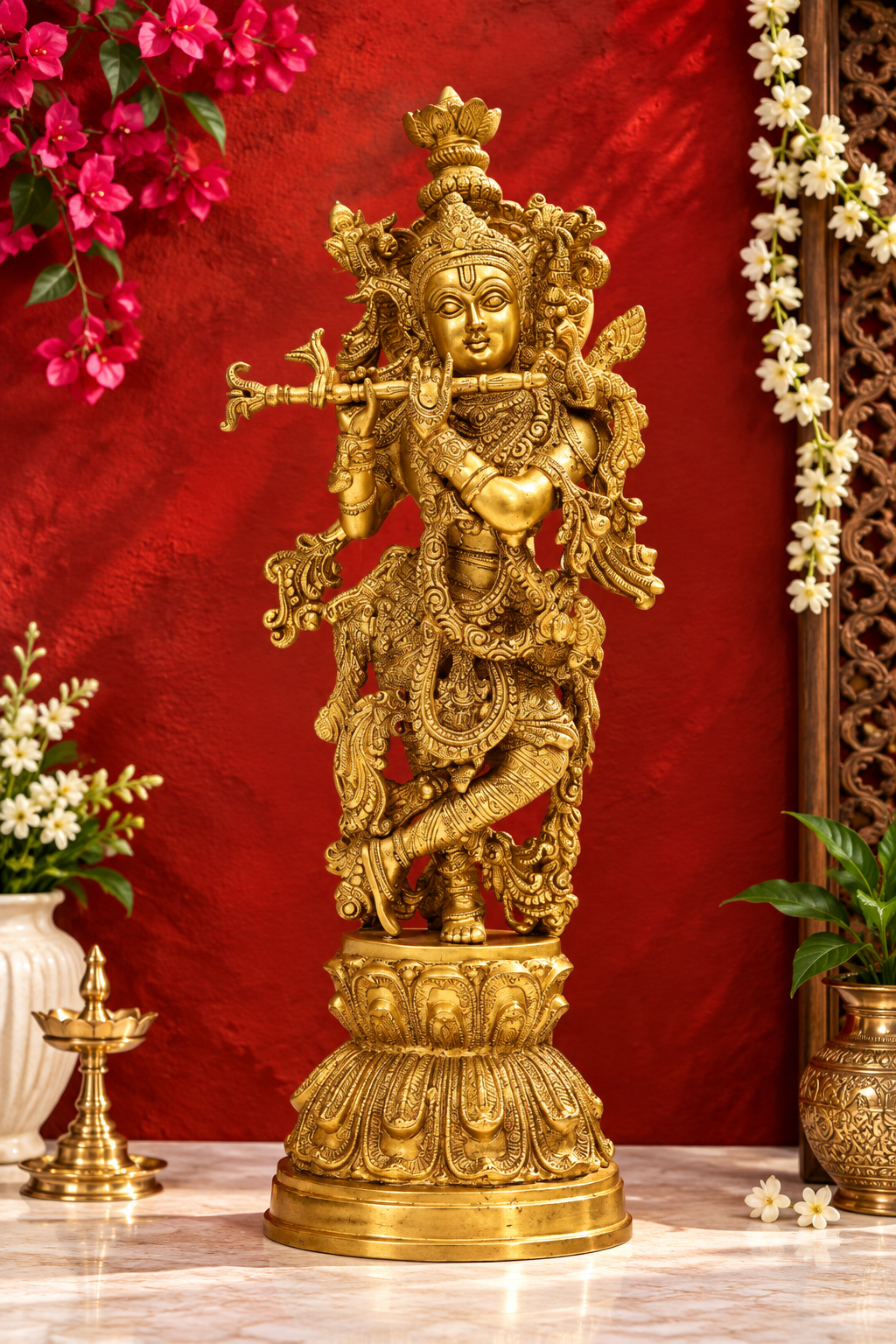 Brassaura® पीतल की कृष्ण प्रतिमा | ऊंचाई 18.31 इंच और वजन 5.40 किलो