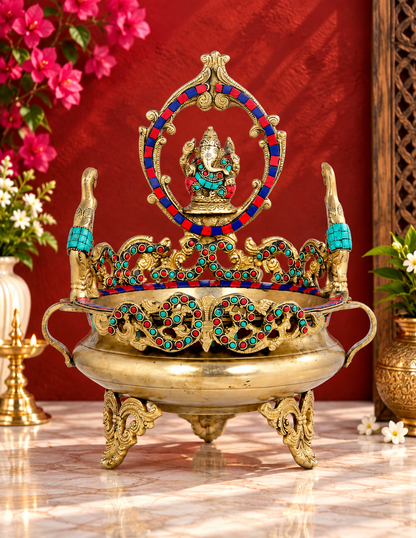 ब्रासोरा® भगवान गणेश उर्ली मीनाकारी जड़ाई के साथ | शुद्ध पीतल | ऊंचाई 13 इंच और वज़न 3.50 किलोग्राम