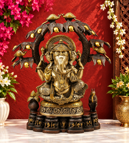 हस्तनिर्मित पीतल की गणेश ट्री प्रतिमा 29 इंच