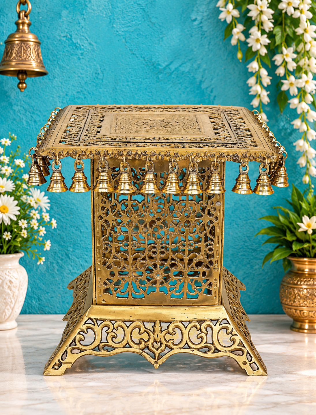 Brassaura® Brass Designer Pedestal (Chowki) – Height 14.96 inches Weight 16 kgs