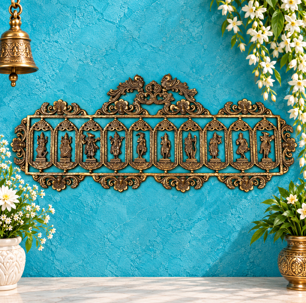 Brassaura® Brass Dashavatar Wall Hanging – Width 30 Inches & Height 12 Inches