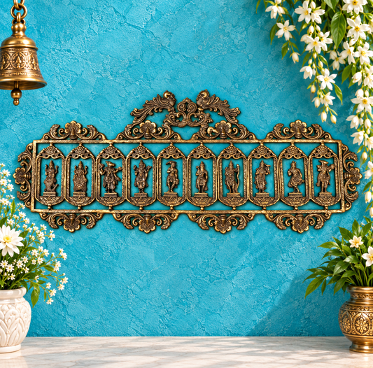 Brassaura® Brass Dashavatar Wall Hanging – Width 30 Inches & Height 12 Inches