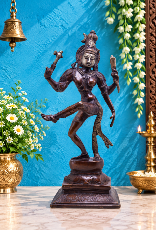 Brassaura® Brass Ardhanarishwar Statue – Height 13 Inches | Sacred Temple Room Idol |Weight: 3.1 Kgs