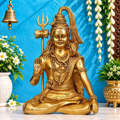 ब्रसौड़ा® ब्रास भगवान शिव की मूर्ति – 12 इंच ऊंचाई | हिंदू पूजा मूर्ति