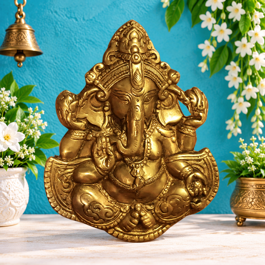 Brassaura® क्लासिक गणेश वॉल हैंगिंग ब्रास पट्टिका | सुरुचिपूर्ण पारंपरिक डिज़ाइन | ऊँचाई 8 इंच