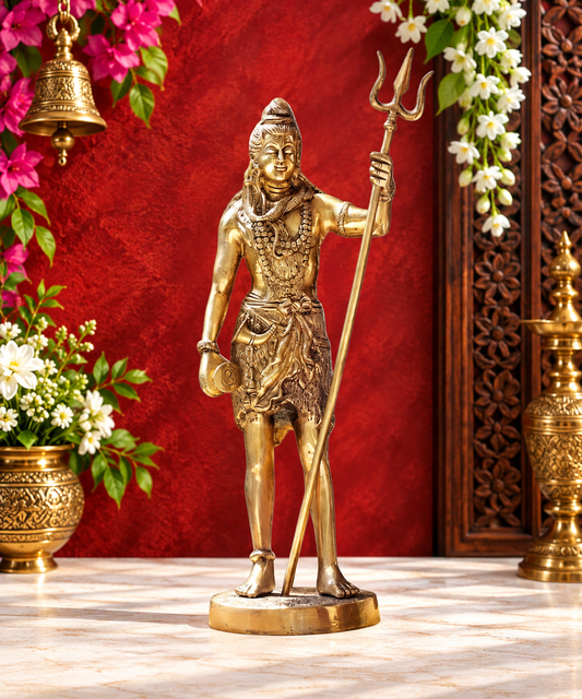 ब्रासौराव® बड़ी पीतल शिव मूर्ति - ऊँचाई 17 इंच | आध्यात्मिक घर और मंदिर की सजावट