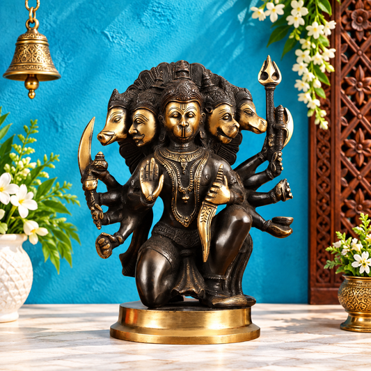 Brassaura® Brass Panchmukhi Hanuman Murti for Home Temple – Height 11 Inches