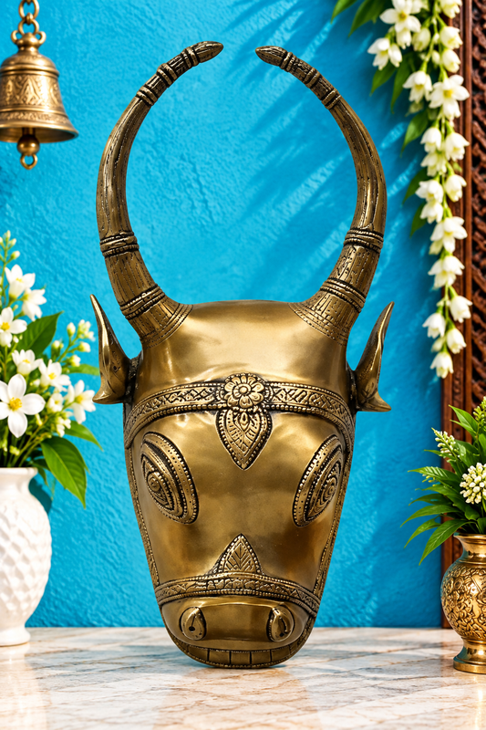 Brassaura® Elegant Brass Nandi  Wall Hanging – Puja Room Accent Height 12.2 Inches | Weight: 3 Kgs