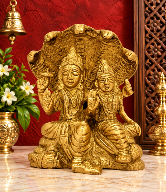 Brassaura® Brass Vishnu Laxmi – Height 4.4 Inches | Exquisite Depiction of Lord Vishnu and Goddess Lakshmi