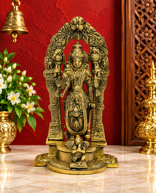 घर और सजावट के लिए पीतल विष्णु भगवान की मूर्ति, ऊंचाई 25 सेमी, वज़न 1.8 किग्रा