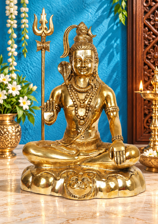 ब्रासौरो® प्रीमियम पीतल भगवान शिव की मूर्ति – ऊँचाई 19.2 इंच | आध्यात्मिक उपयोग