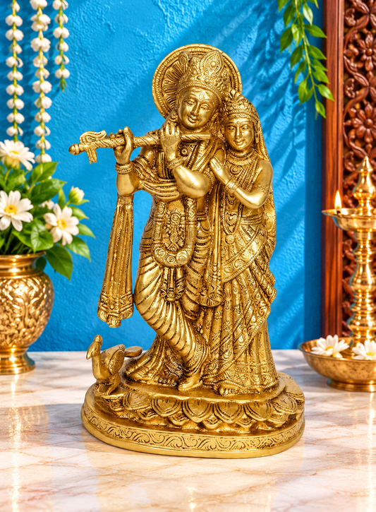 ब्रासौरा™ राधा कृष्ण मूर्ति | शुद्ध पीतल की जटिल हस्तकला | ऊंचाई 30 सेमी (12 इंच) और वज़न 3.8 किलोग्राम
