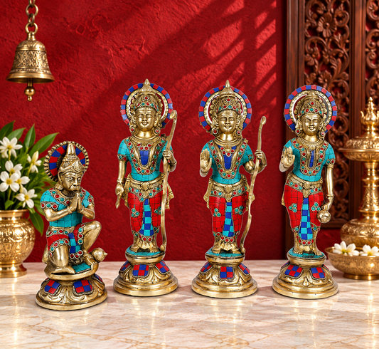 Brassaura® Ram Darbar Brass Statue Set | Lord Ram Sita Lakshman & Hanuman Idol Collection