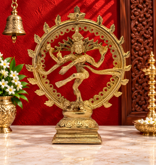 ब्रासौरम™ नृत्य नटराज पीतल की मूर्ति | शुद्ध पीतल, सुनहरी फिनिश के साथ | ऊंचाई 6 इंच और वजन 0.5 किग्रा