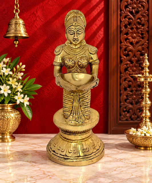 Brassaura® Brass Deep Lakshmi Statue | Pure Superfine Brass Handcrafted Murti | Brass Statue for Home Temple, Pooja Room | Height 9.5 Inches | Weight 2.3 Kgs