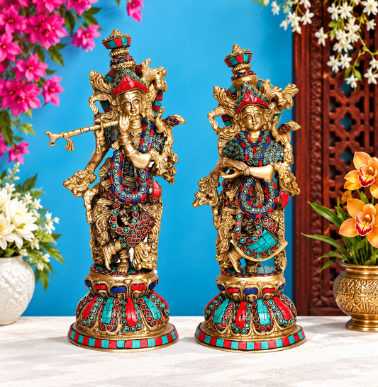 ब्रासौर™ राधा कृष्ण मूर्ति | शुद्ध पीतल | हस्तनिर्मित घर और लिविंग रूम सजावट का शोपीस | ऊंचाई 41 सेमी और वजन 9.5 किलोग्राम