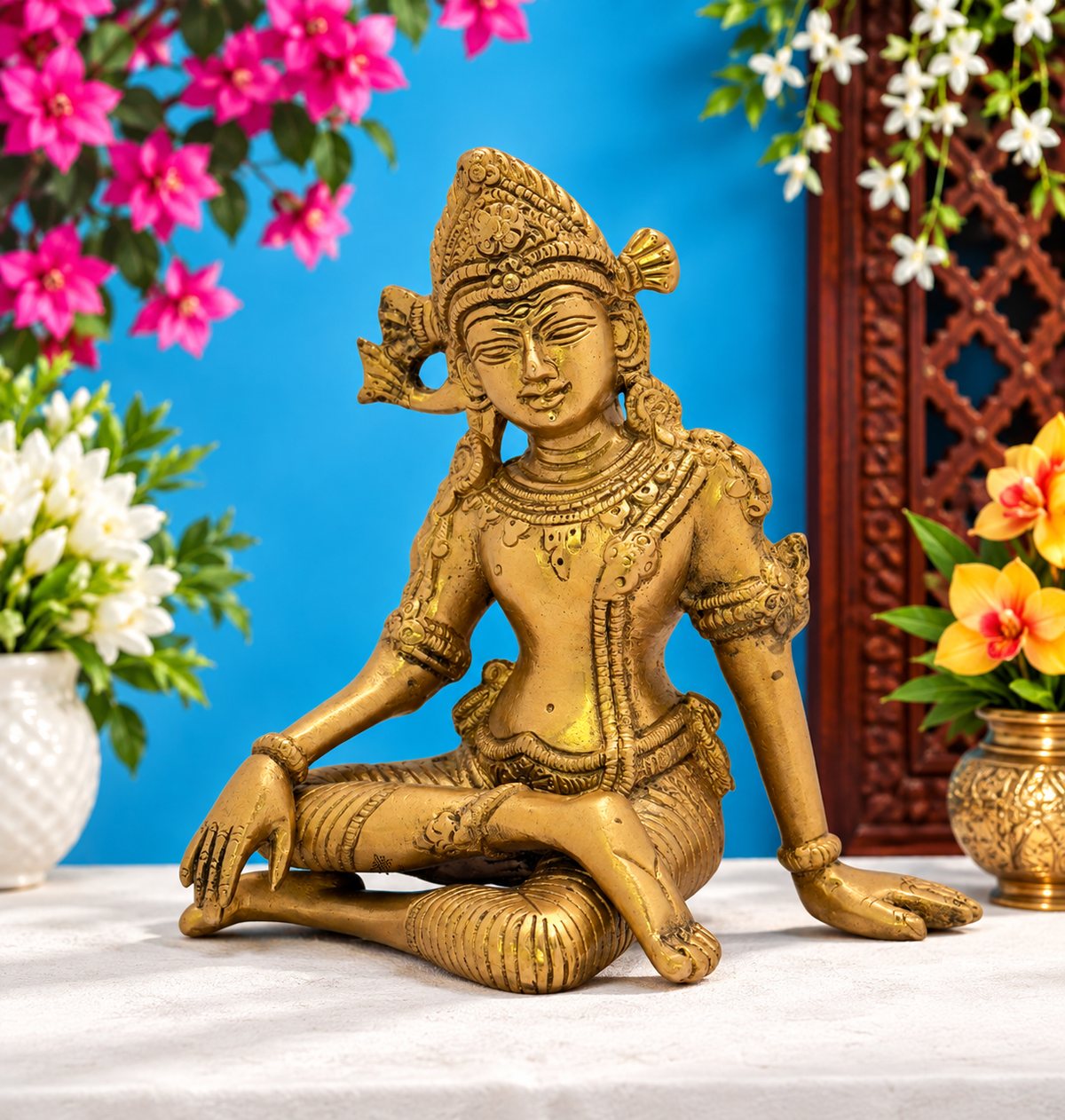 Brassaura™ ब्रास इंद्र देव प्रतिमा - ऊँचाई 10.4 इंच और वज़न 1.1 किलोग्राम | हस्तनिर्मित आध्यात्मिक कला
