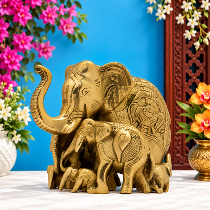 Brassaura® Brass Elephant Idol | Handcrafted Decorative Showpiece | Height 4 Inches & Weight 1.4 Kgs