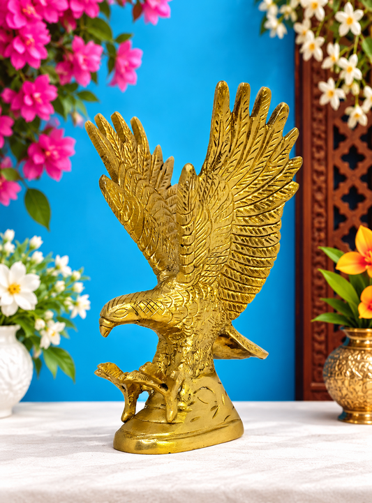 Brassaura® Brass Golden Garuda Eagle Showpiece | Handcrafted Decorative Sculpture | Height 6.3 Inches & Weight 0.58 Kgs