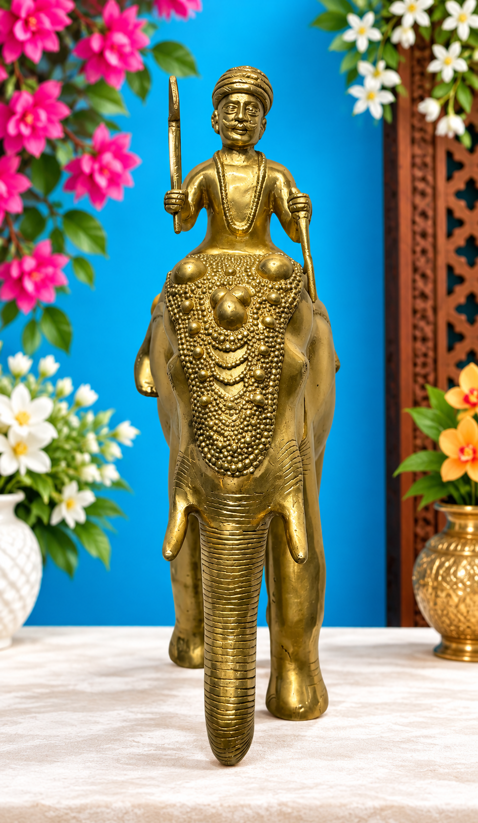 Brassaura® Warrior Elephant Brass Statue | Handcrafted Decorative Showpiece | Height 16.9 Inches & Weight 10.8 Kgs