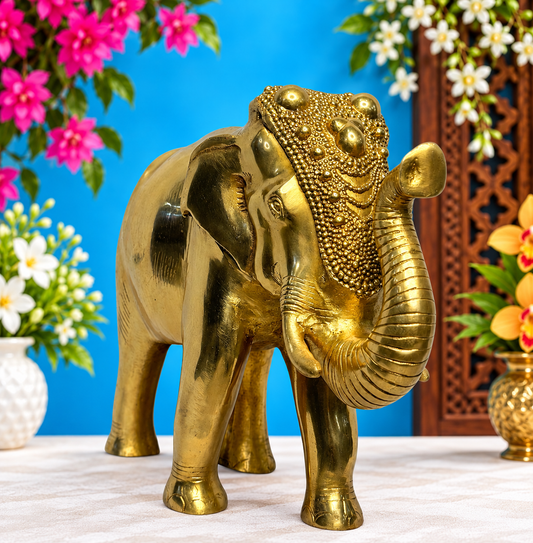Brassaura® Brass Elephant Statue | Handcrafted Decorative Showpiece | Height 11.8 Inches & Weight 10 Kgs