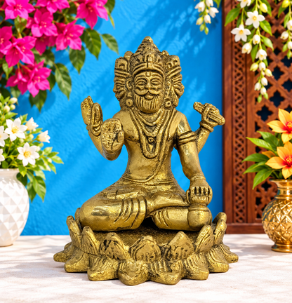 Brassaura® Brass Brahma Dev Idol – Height 4.3 Inches  | Royal Ensemble for Temple & Home Décor