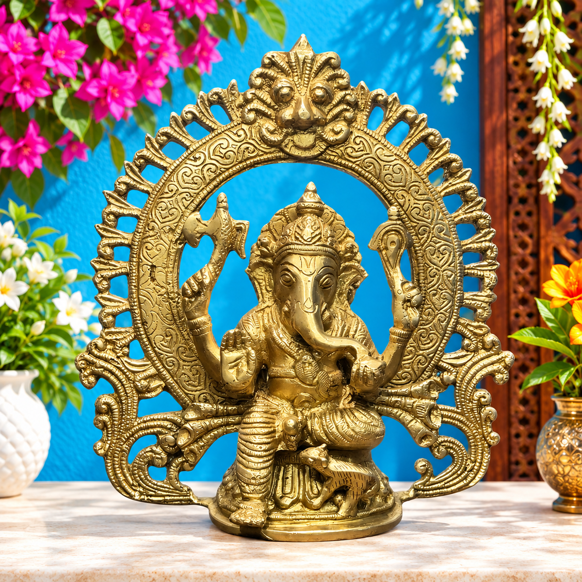 Brassaura™ Brass Ganesha Murti – Height 11.8 inches & Weight 2.5 kgs | Large Ganpati Statue for Pooja & Home Décor