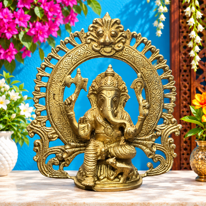 Brassaura™ Brass Ganesha Murti – Height 11.8 inches & Weight 2.5 kgs | Large Ganpati Statue for Pooja & Home Décor
