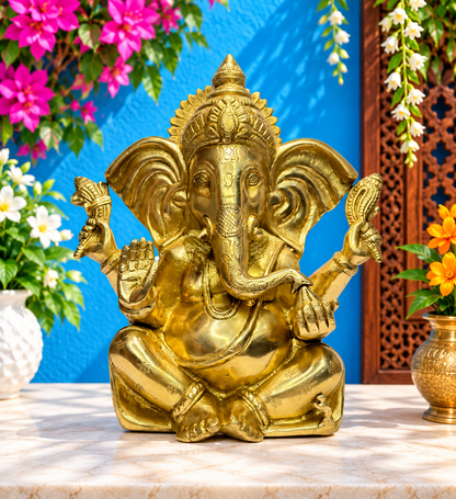 Brassaura™ Brass Ganesha Statue – Height 9.84 inches & Weight 5.24 Kgs | Traditional Ganpati Murti for Home & Pooja Room