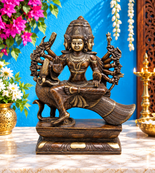 Brassaura® Pure Superfine Brass Handcrafted Lord Kartikeya Murti | Six-Armed Murugan Skanda Statue with Peacock for Home Temple, Pooja Room & Spiritual Décor | 16 Inches, 13.060 Kg