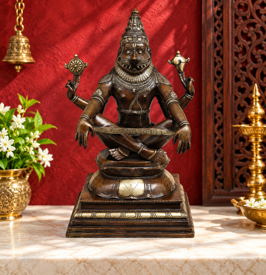 Brassaura® Brass Yoga Narasimha Statue – Handcrafted Lord Narasimha Meditating Murti for Home Temple, Pooja Room & Spiritual Décor – 20 Inches, 15.920 Kg