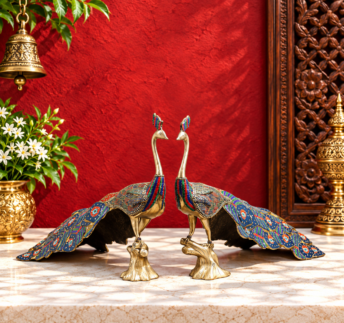 Brassaura® Peacock Standing Idol with Multi-Color Finish | Pure Superfine Brass Handcrafted Murti | Brass Statue  | Height 25 Inches | Weight 51.5Kgs