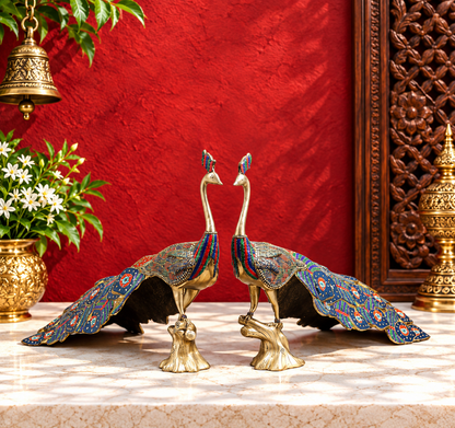 Brassaura® Peacock Standing Idol with Multi-Color Finish | Pure Superfine Brass Handcrafted Murti | Brass Statue  | Height 25 Inches | Weight 51.5Kgs