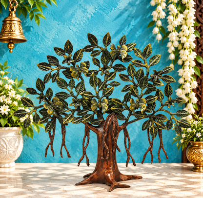 Brassaura® Brass Banyan Tree Sculpture with Green Patina Finish | Handcrafted Decorative Tree Showpiece for Home, Office & Spiritual Décor | Height 13 Inches | Weight 1.94 Kgs