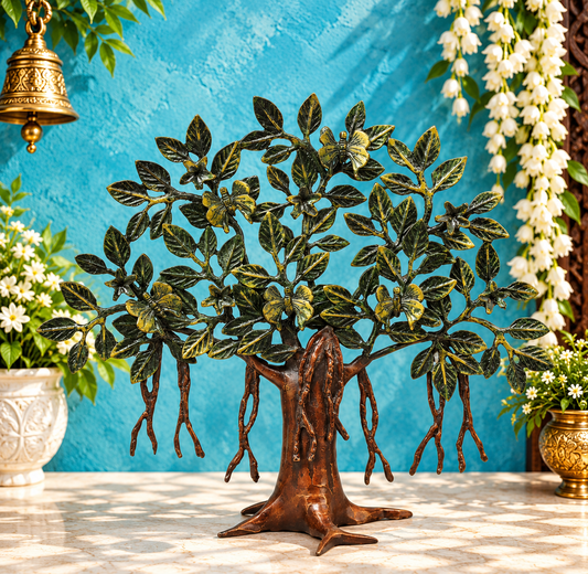 Brassaura® Brass Banyan Tree Sculpture with Green Patina Finish | Handcrafted Decorative Tree Showpiece for Home, Office & Spiritual Décor | Height 13 Inches | Weight 1.94 Kgs