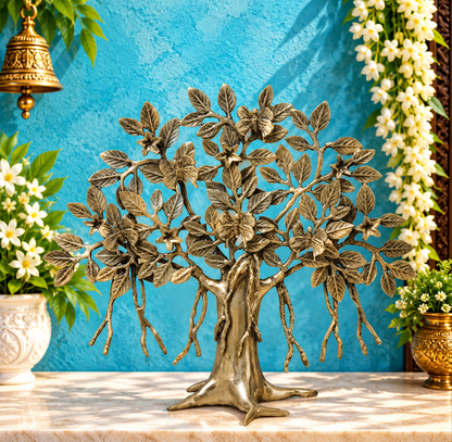 Brassaura® Premium Brass Bonsai Tree Sculpture with Floral Accents | Handcrafted Decorative Tree Showpiece for Home, Office & Luxury Table Décor | Height 13 Inches | Weight 1.94 Kgs