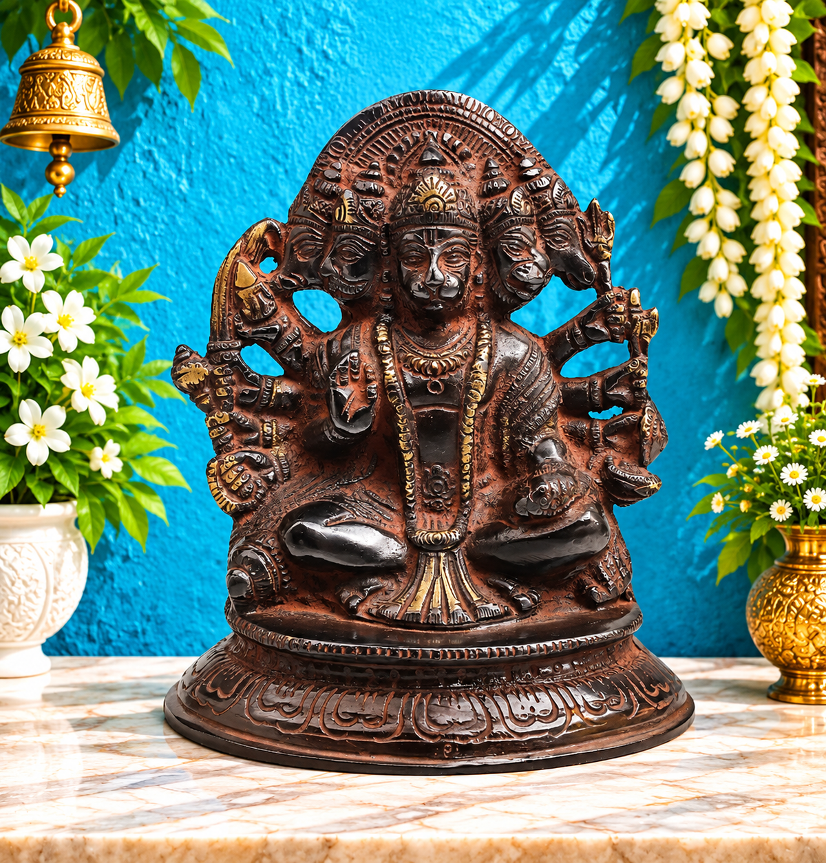 ब्रासोरा® वृंदावन वेणुगोपाल कृष्ण पीतल की प्रतिमा मोर के साथ | एंटीक नीला और सुनहरा रंग | ऊँचाई 20 इंच
