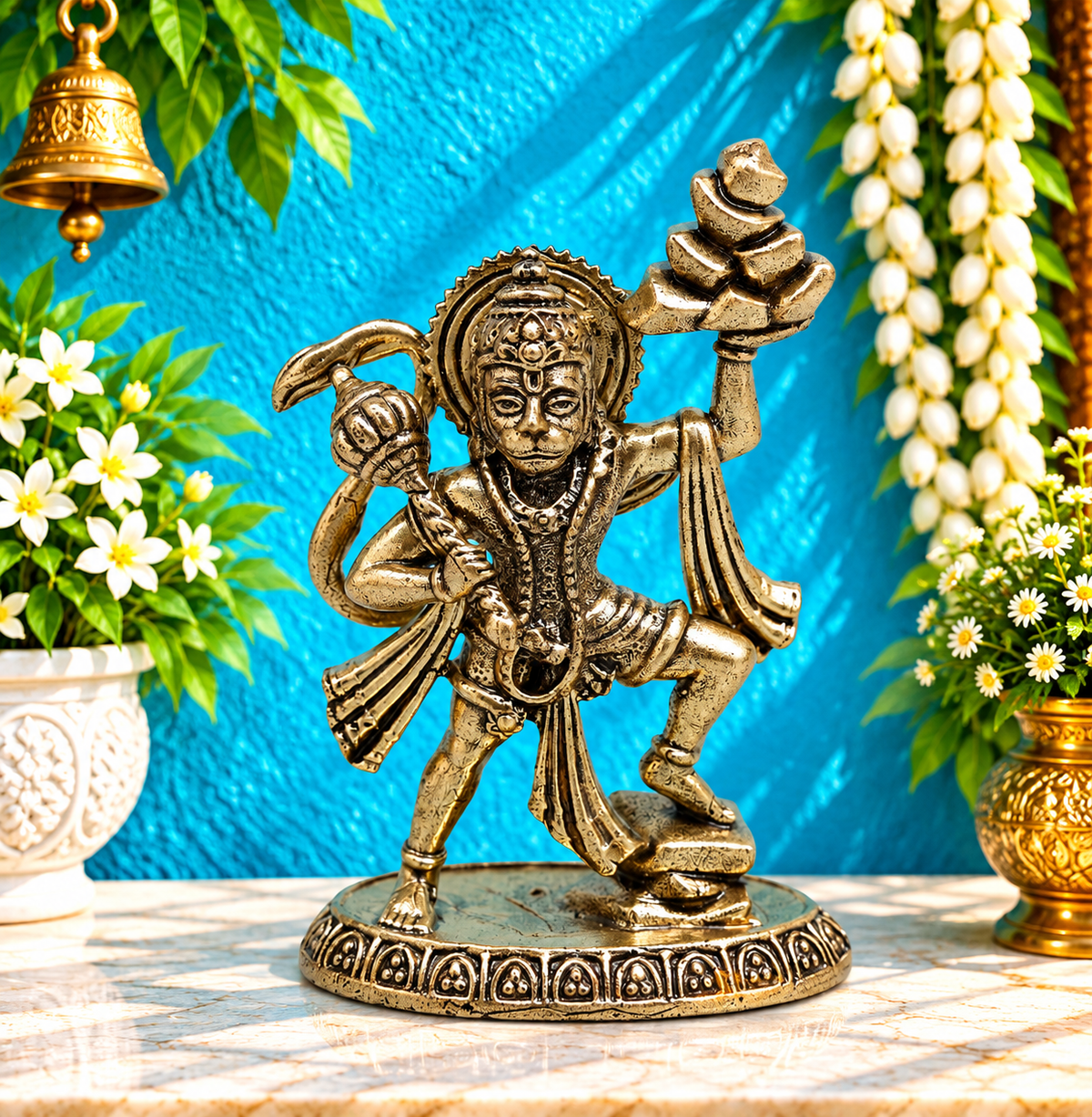 ब्रासोरा® वृंदावन वेणुगोपाल कृष्ण पीतल की प्रतिमा मोर के साथ | एंटीक नीला और सुनहरा रंग | ऊँचाई 20 इंच