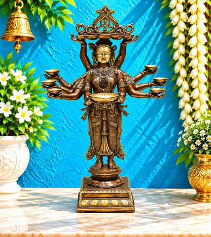 ब्रासोरा® वृंदावन वेणुगोपाल कृष्ण पीतल की प्रतिमा मोर के साथ | एंटीक नीला और सुनहरा रंग | ऊँचाई 20 इंच