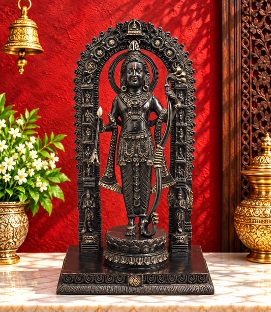 ब्रासोरा® वृंदावन वेणुगोपाल कृष्ण पीतल की प्रतिमा मोर के साथ | एंटीक नीला और सुनहरा रंग | ऊँचाई 20 इंच