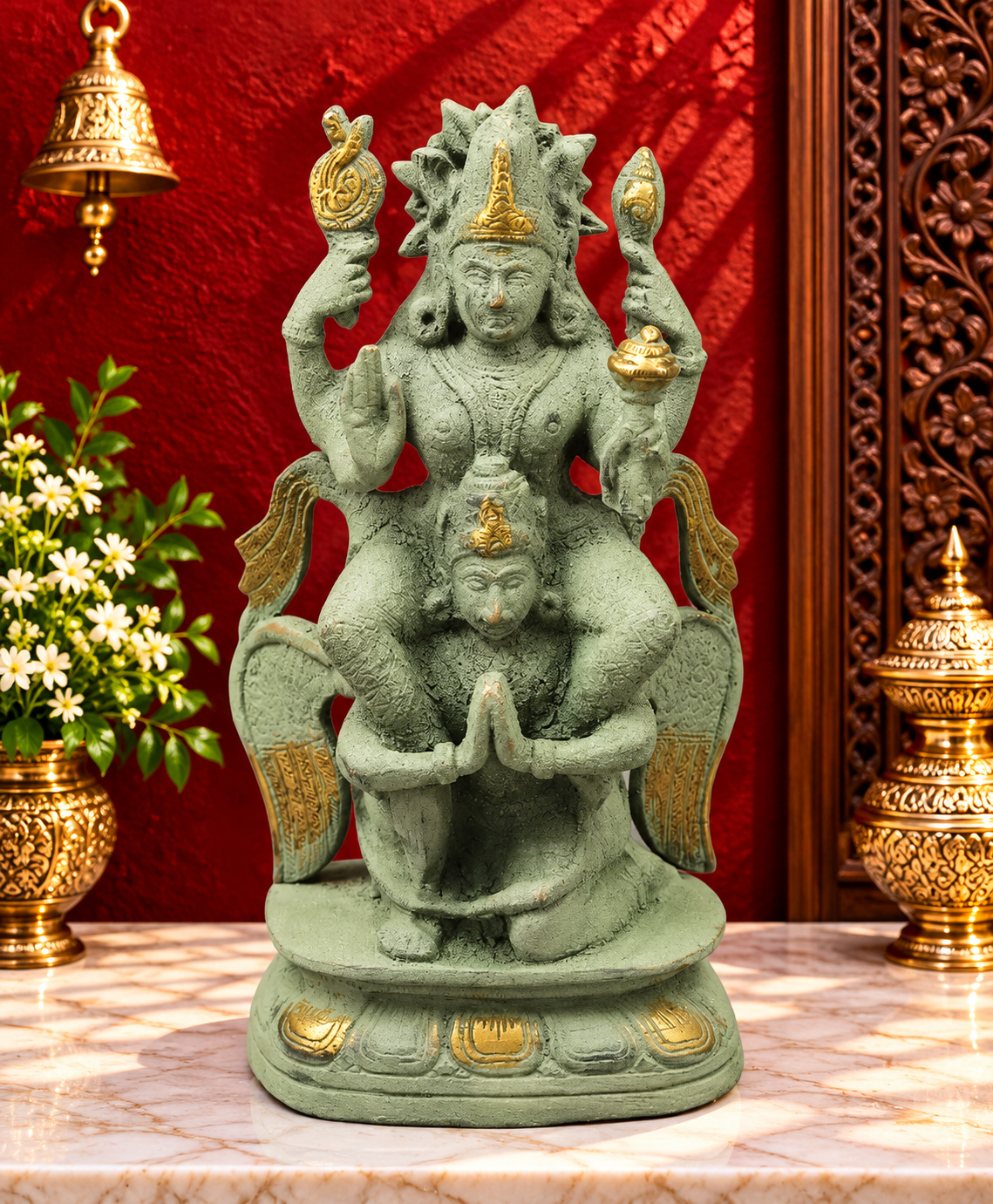 ब्रासोरा® वृंदावन वेणुगोपाल कृष्ण पीतल की प्रतिमा मोर के साथ | एंटीक नीला और सुनहरा रंग | ऊँचाई 20 इंच