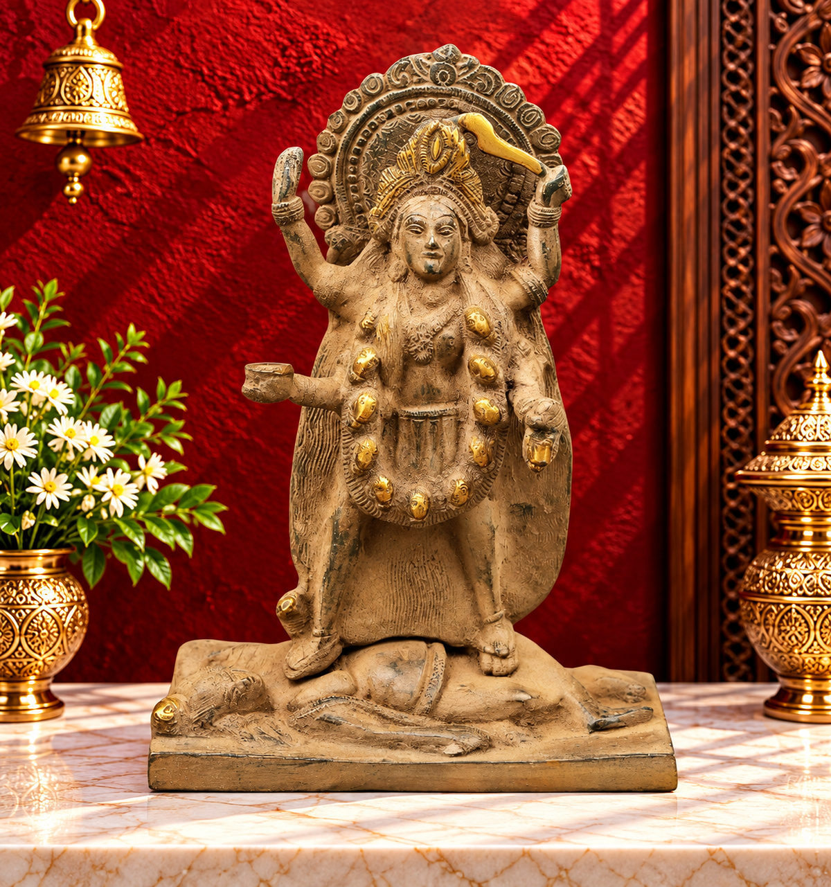 ब्रासोरा® वृंदावन वेणुगोपाल कृष्ण पीतल की प्रतिमा मोर के साथ | एंटीक नीला और सुनहरा रंग | ऊँचाई 20 इंच