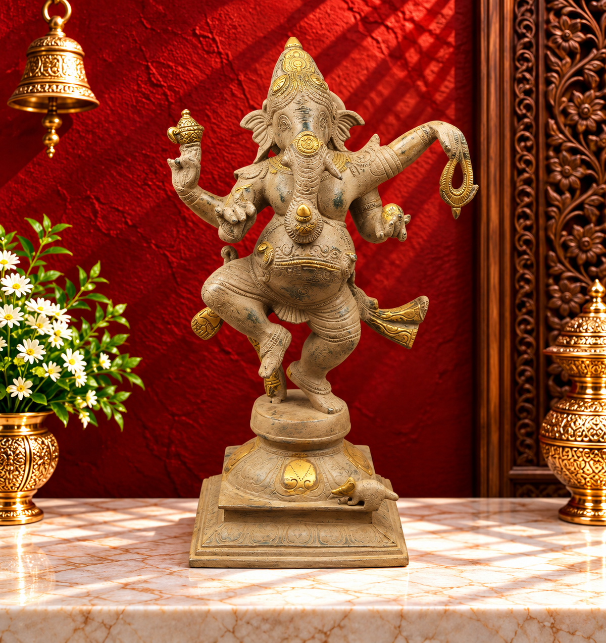 ब्रासोरा® वृंदावन वेणुगोपाल कृष्ण पीतल की प्रतिमा मोर के साथ | एंटीक नीला और सुनहरा रंग | ऊँचाई 20 इंच