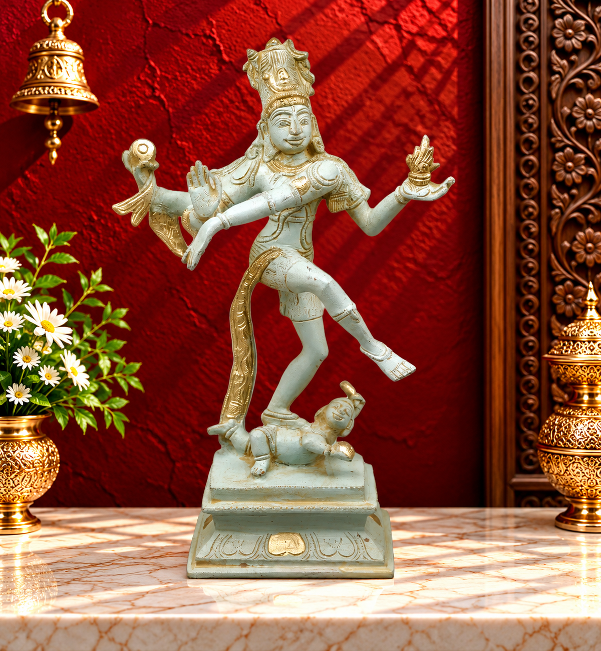 Brassaura® Brass Nataraja (Dancing Lord Shiva) Statue | Handcrafted Premium Brass Shiva Tandava Murti for Home Temple, Office & Spiritual Décor | Antique White & Gold Finish | 12.5 Inches | 3.8 Kg