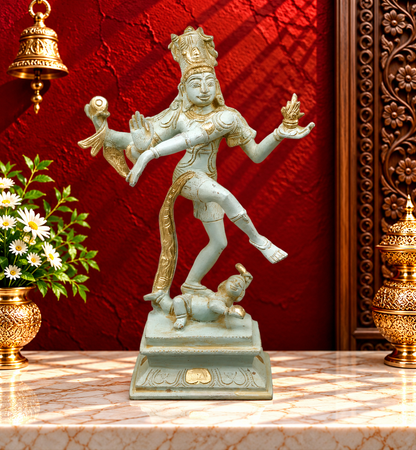 Brassaura® Brass Nataraja (Dancing Lord Shiva) Statue | Handcrafted Premium Brass Shiva Tandava Murti for Home Temple, Office & Spiritual Décor | Antique White & Gold Finish | 12.5 Inches | 3.8 Kg