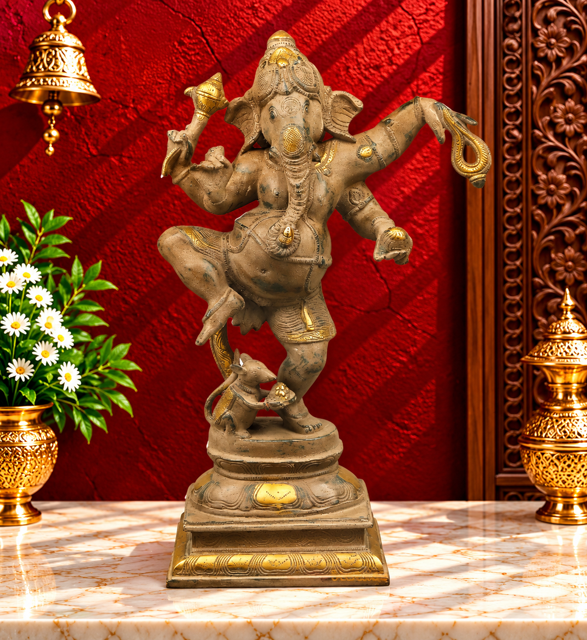 ब्रासोरा® वृंदावन वेणुगोपाल कृष्ण पीतल की प्रतिमा मोर के साथ | एंटीक नीला और सुनहरा रंग | ऊँचाई 20 इंच