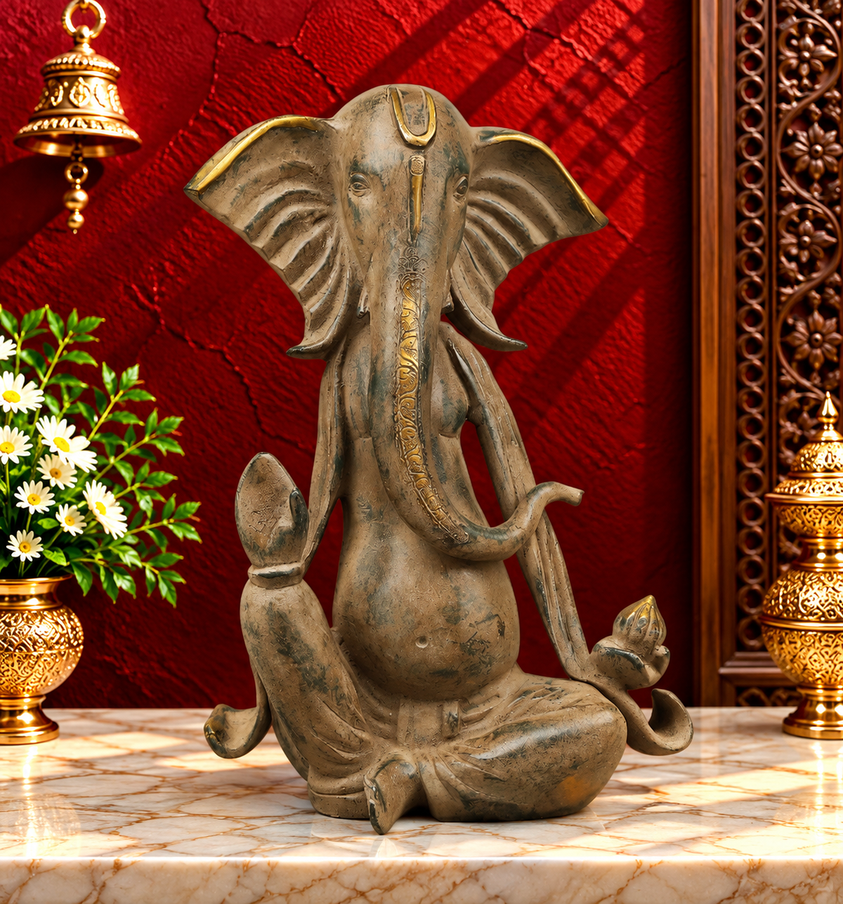 Brassaura® Brass Lord Ganesha Idol | Modern Abstract Ganpati Murti with Elegant Contemporary Design | Premium Brass Sculpture for Home Décor, Temple & Gifting | 15 Inches | 9.52 Kg